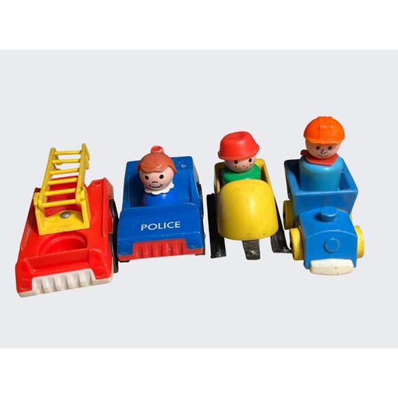 Fisher-Price Little People Vintage Vehicles Set Of 4 Plastic Vehicles  3 People - Picture 1 of 9